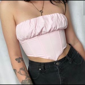 WHITE FOX BABY PINK BONED STRAPLESS CORSET TOP